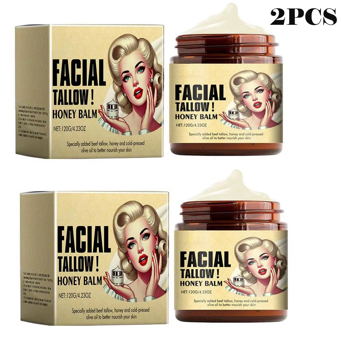 120G Whipped Beef Tallow and Honey Balm Moisturizing Beef Tallow Face Cream Body Lotion Grass Fed Grass Finished Face Cream Care