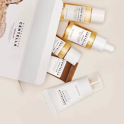 Experience Radiant Skin Anywhere with the SKIN1004 Madagascar Centella Travel Kit – Complete Mini Skincare Set with Toner, Ampoule, Soothing Cream, Cleansing Oil, and Foam!