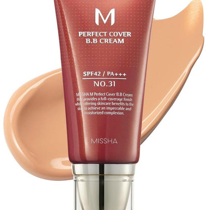 [Missha] Perfect Cover BB Cream SPF 42 PA+++ - Smooth Blend Coverage Hydrating Foundation for All-Day Moisture
